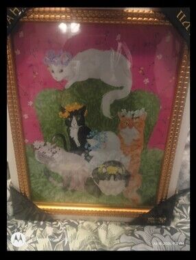 Sapna Shah unique Whimsical Floral Cats Wall Art - Pink & Green
